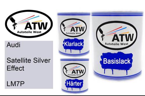 Audi, Satellite Silver Effect, LM7P: 1L Lackdose + 1L Klarlack + 500ml Härter - Set, von ATW Autoteile West.